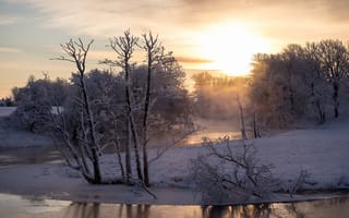 Картинка река, утро, зима