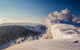 Картинка небо, зима, снег, деревья, горы