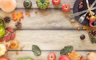 Картинка осень, листья, тыква, осенние, colorful, доски, leaves, wood, pumpkin, apples, яблоки, autumn