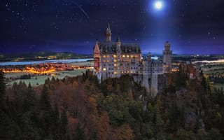 Картинка замок, lichtenstein, ночь, звезды, herbst, природа, castle, germany, небо