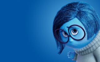 Обои Inside Out, adventure, five emotions, sad, 2015, feelings, glasses, coat, girl, blue, sadness, Pixar Animation Studios, Walt Disney Studios Motion Pictures