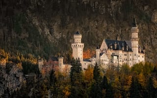 Картинка Германия, Ноябрь, лес, скалы, Замок Нойшванштайн, осень, юго-западная Бавария