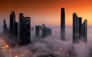 Картинка ОАЭ, Дубай, туман, Dubai, город, небо, дома