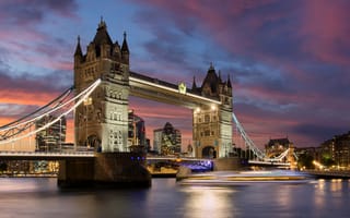 Картинка огни, Тауэрский мост, река, Лондон, Англия