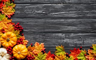 Обои осень, maple, leaves, осенние, доски, wood, клен, autumn, pumpkin, тыква, colorful, листья