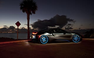 Картинка BMW i8, автообои, car, вечер
