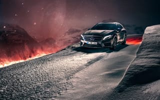 Картинка Mercedes-Benz, кроссовер, снег, GLA, горы, зима, ночь