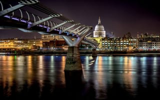 Картинка ночь, мост, Великобритания, Millennium Bridge, Лондон