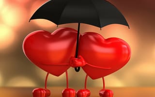 Картинка love, любовь, 3d, heart, сердце, влюбленные, зонт, umbrella
