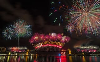 Картинка Sydney, феерверк, салюты, Австралия, огни, мост, 2015, Харбор-Бридж, ночь