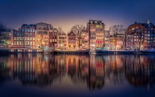 Картинка Amsterdam, ночь, канал