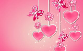 Картинка Design by Marika, бриллианты, heart, love, diamonds, бабочки, romantic, pink, сердце, butterflies, бант