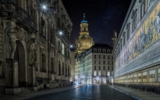 Картинка Дрезден, ночь, Augustusstraße, улица, Германия