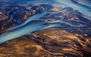 Картинка Исландия, ручьи, вулканической пыли, реки, потоки, абстрактный пейзаж, ледниковой грязи