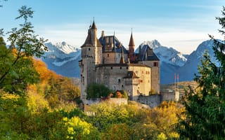 Картинка замок, осенний денёк, St. Bernard, Швейцаия, Menton