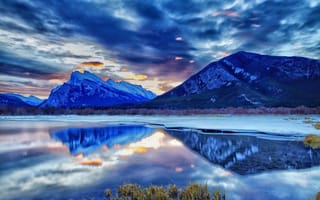Картинка Канада, Альберта, горы, озеро, зима, сумерки, национальный парк, Банф