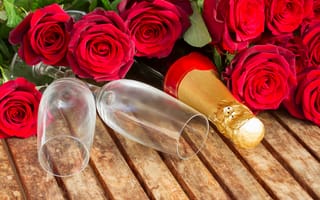 Картинка Valentine`s day, romantic, день Святого Валентина, розы, шампанское, бокалы