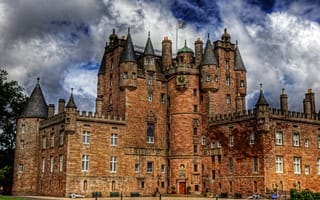 Картинка Шотландия, замок, часы, стены, обработка, Glamis Castle, башни