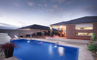 Картинка house, swimming pool, sunset, home, garden