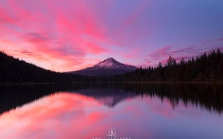 Картинка Kenji Yamamura, закат, Oregon, Mount Hood, photographer, водоём, облака