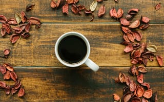 Картинка осень, листья, кофе, чашка, дерево, colorful, wood