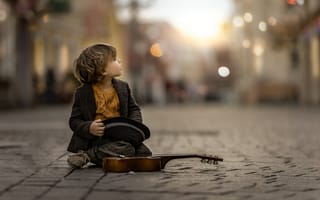 Картинка улица, мальчик, скрипка