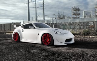 Картинка Nissan, 370Z, Front, Pure, Stance, White, Bloodlines, Wheels, Red