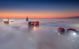 Картинка облака, туман, Франкфурт-на-Майне, Германия, небоскреб