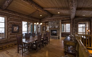 Картинка blue sky lodge, home, dinner room, log, wooden, luxury