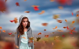 Картинка Flurry, листья, осень, ветер, девочка
