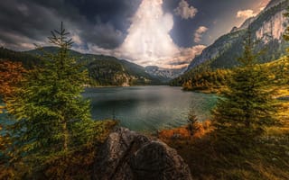 Картинка небо, горы, HDR, озеро, Австрия
