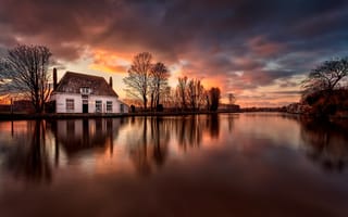 Картинка дом, Нидерланды, река, отражение