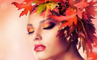 Картинка девушка, лицо, венок, осень, макияж, листья