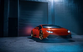 Картинка Lamborghini, Supercar, Wheels, Orange, Huracan, Smoke, White, Ligth, Front, Color, LP610-4