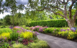 Картинка VanDusen Botanical Garden, Канада, сад, Vancouver, цветы, деревья, клумбы, зелень, дорожка