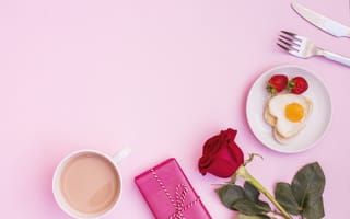 Картинка любовь, розы, pink, завтрак, romantic, love, яичница, coffee cup