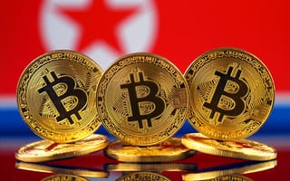 Картинка размытие, bitcoin, северная корея, флаг, nort korean, flag, монеты, btc, coins