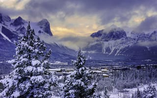 Обои Канада, горы, зима, долина, снег, Alberta, Canmore, Banff National Park