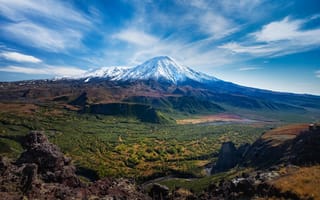 Картинка небо, горы, вулкан, вершины, вид, природа