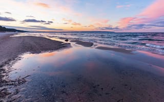 Картинка песок, море, небо, пляж, волны, берег, облака, голубой