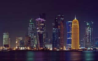 Картинка огни, Катар, Персидский залив, город, ночь, Доха