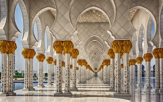Картинка мечеть шейха Зайда, бассейн, Абу-Даби, колонна, архитектура, ОАЭ