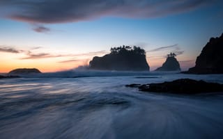 Картинка море, небо, деревья, камни, скалы, синева, побережье, океан