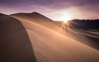 Картинка песок, небо, линии, свет, пустыня, солнце, лучи, барханы