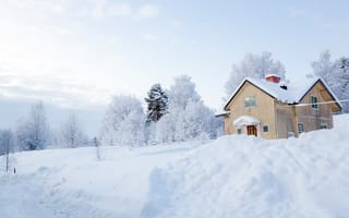 Картинка зима, снег, nature, зимний, winter, cottage, snow, beautiful, природа, деревья, house, домик, landscape, пейзаж