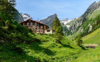 Картинка пейзаж, горы, Швейцария, Альпы, природа, дома