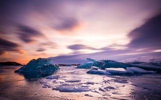 Картинка Исландия, берег, лед, небо, море, глыба