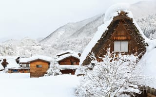 Картинка зима, снег, зимний, домик, деревья, пейзаж, landscape, house