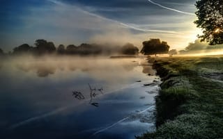 Картинка утро, туман, природа, озеро