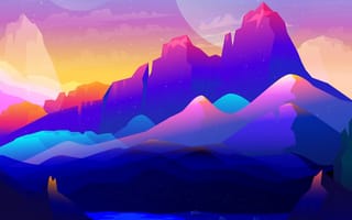 Картинка горы, стиль, вершины, арт, цвет, минимализм, скалы, холмы